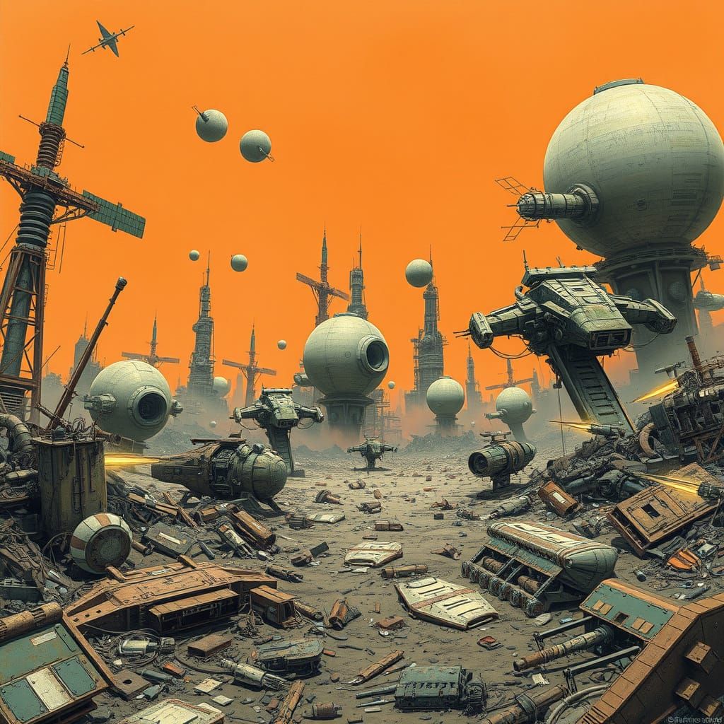 Retro-Futuristic Space Junkyard Scene