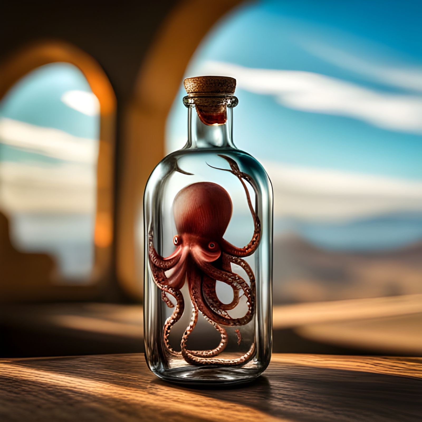 Octopus in a Bottle: Hyperrealistic Digital Art