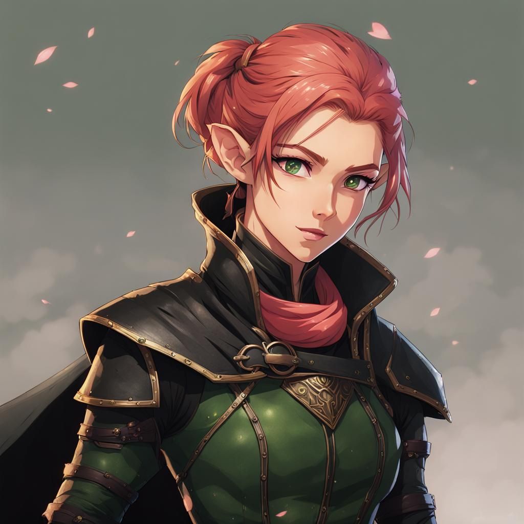 Halfling Rogue with Red Hair, in Anime Style