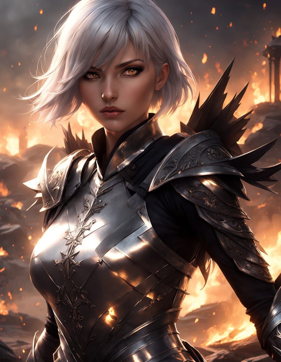 Anime Warrior Portrait in Dark Battlefield