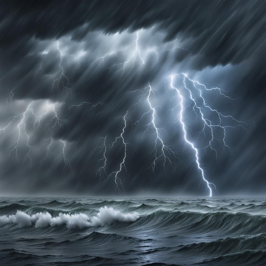 Torrential Rain: Hyperrealistic Water Elemental in Storm