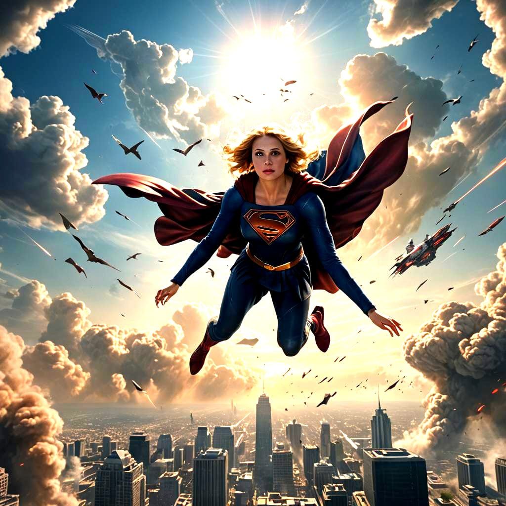 Supergirl Soaring: Epic Cinematic Digital Matte Painting