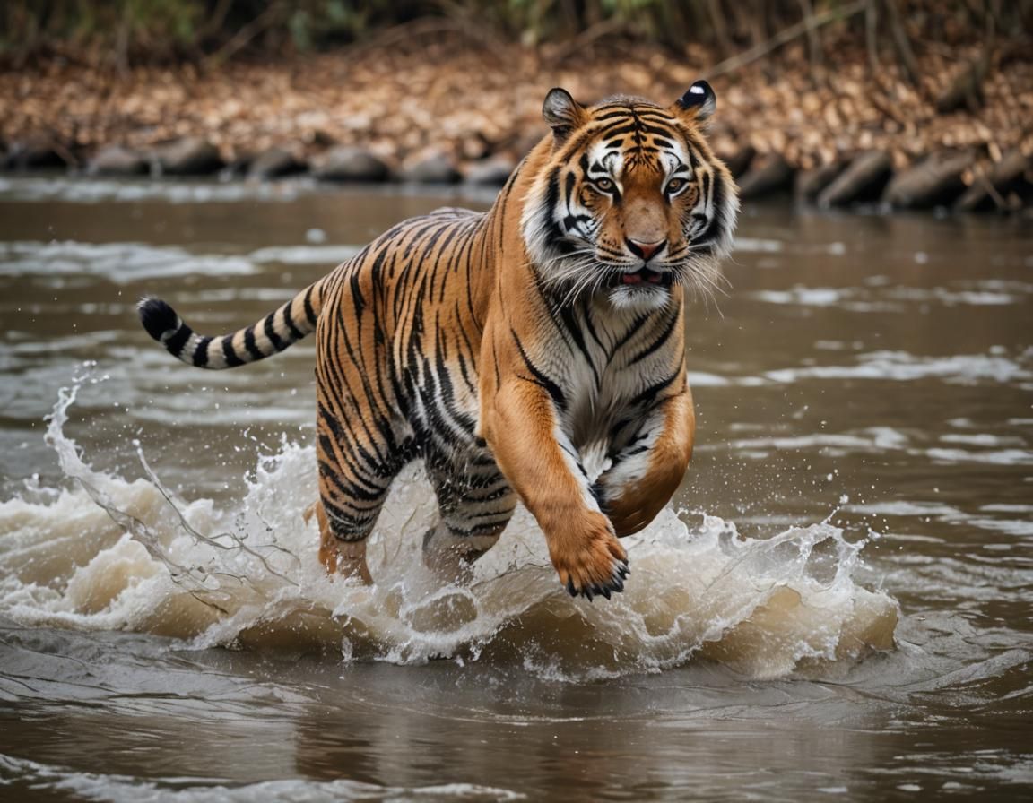 Majestic Tiger Running on River: Professional Photography