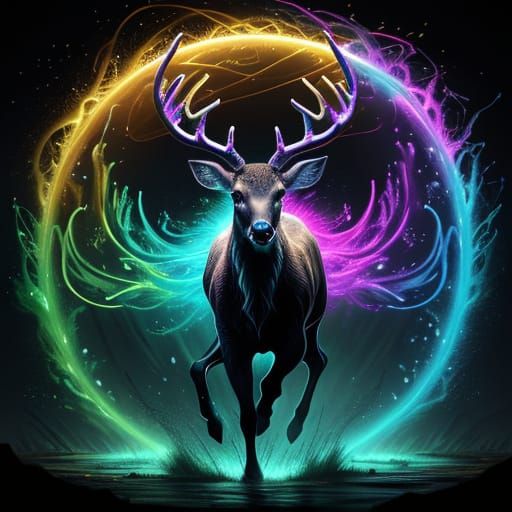 Mystical Deer Leaping Through Portal: Splash Art