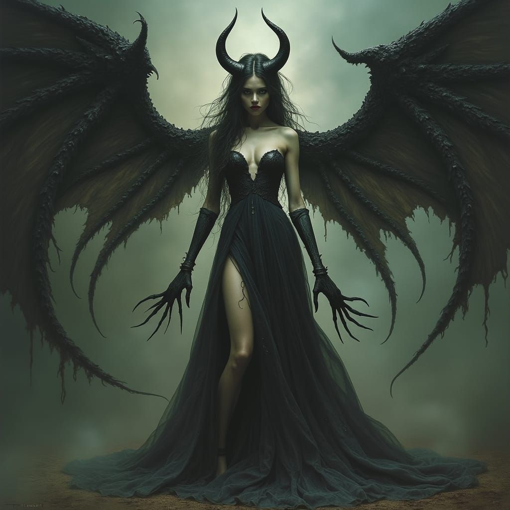 Half Angel Half Demon Woman in Dark Surrealism
