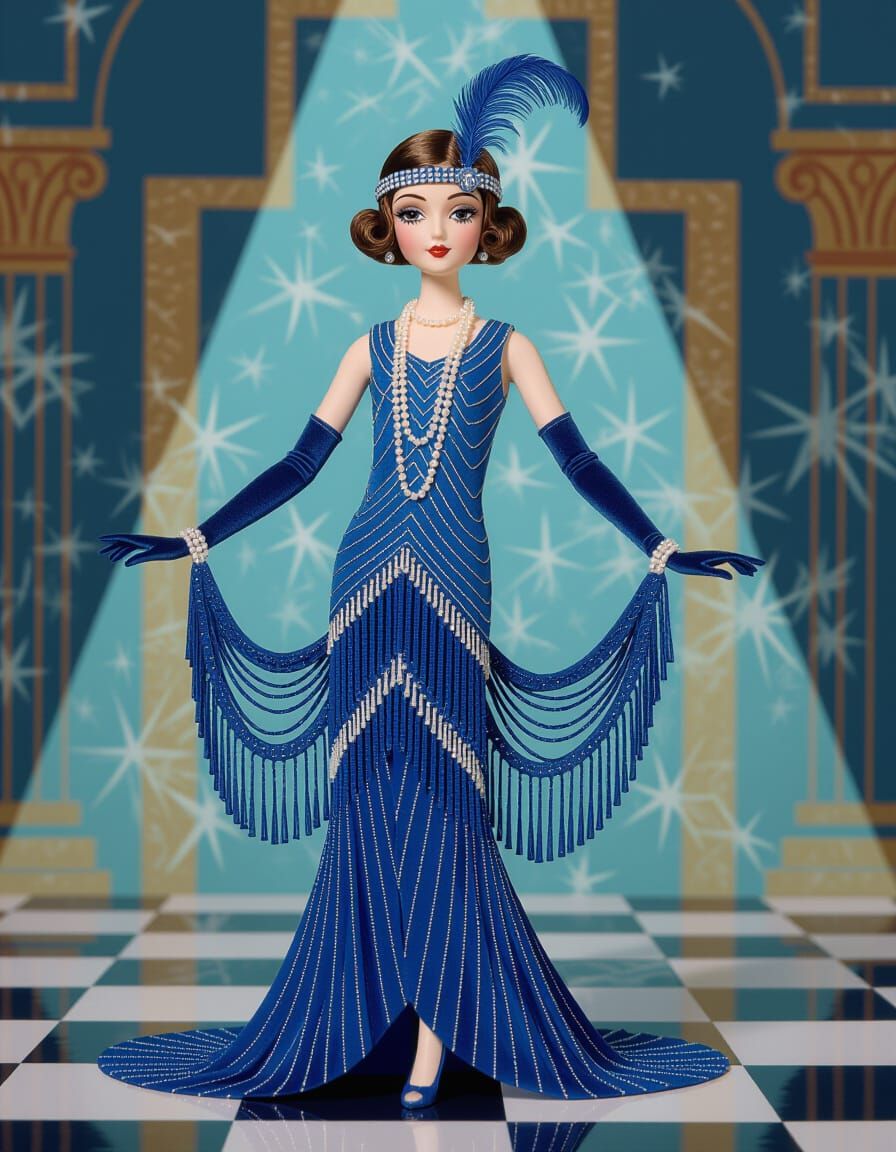 1920s Flapper Doll in Art Deco Style