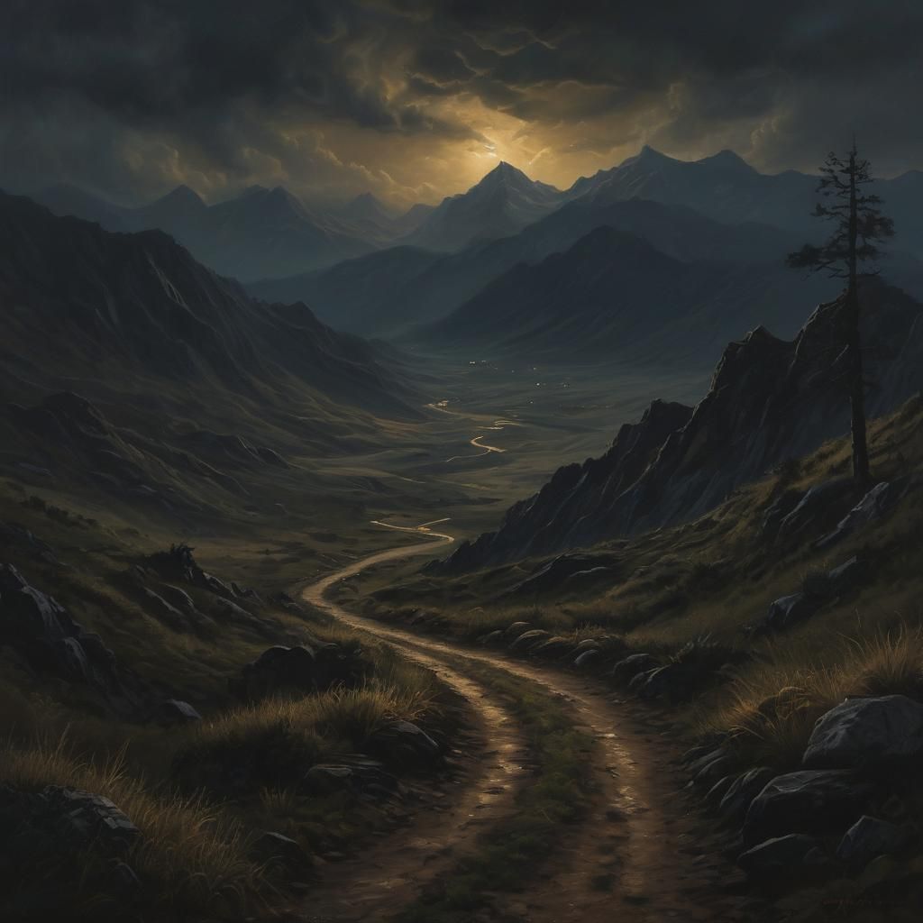 Epic Highlands Landscape Painting with Flickering Torchlight