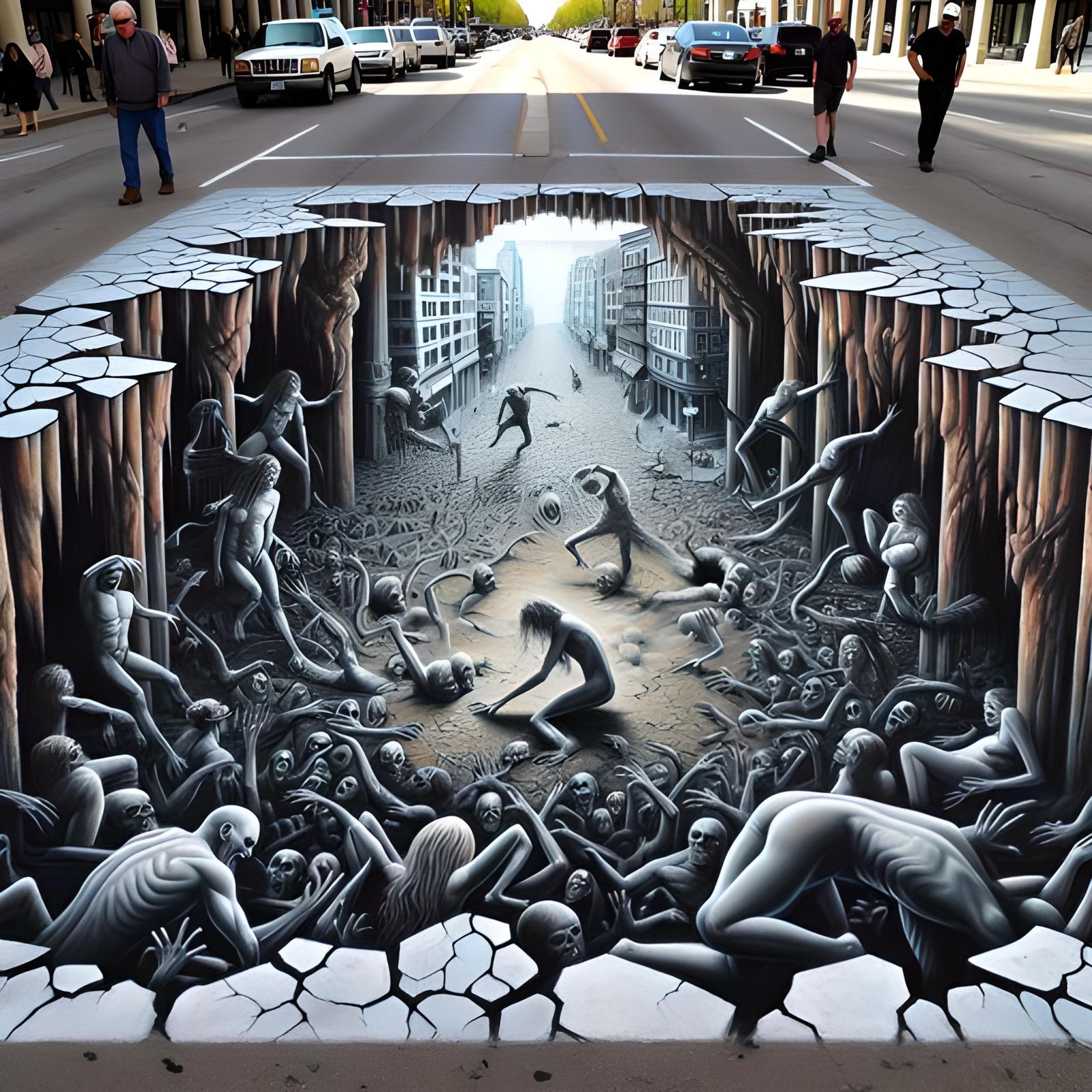 3D Street Art: Hell Emerges From City Street