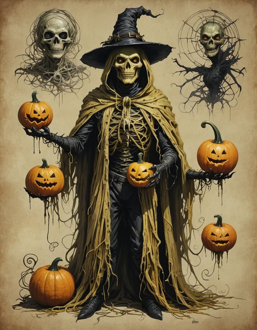 Halloween Pumpkin Family in Dark Fantasy Style