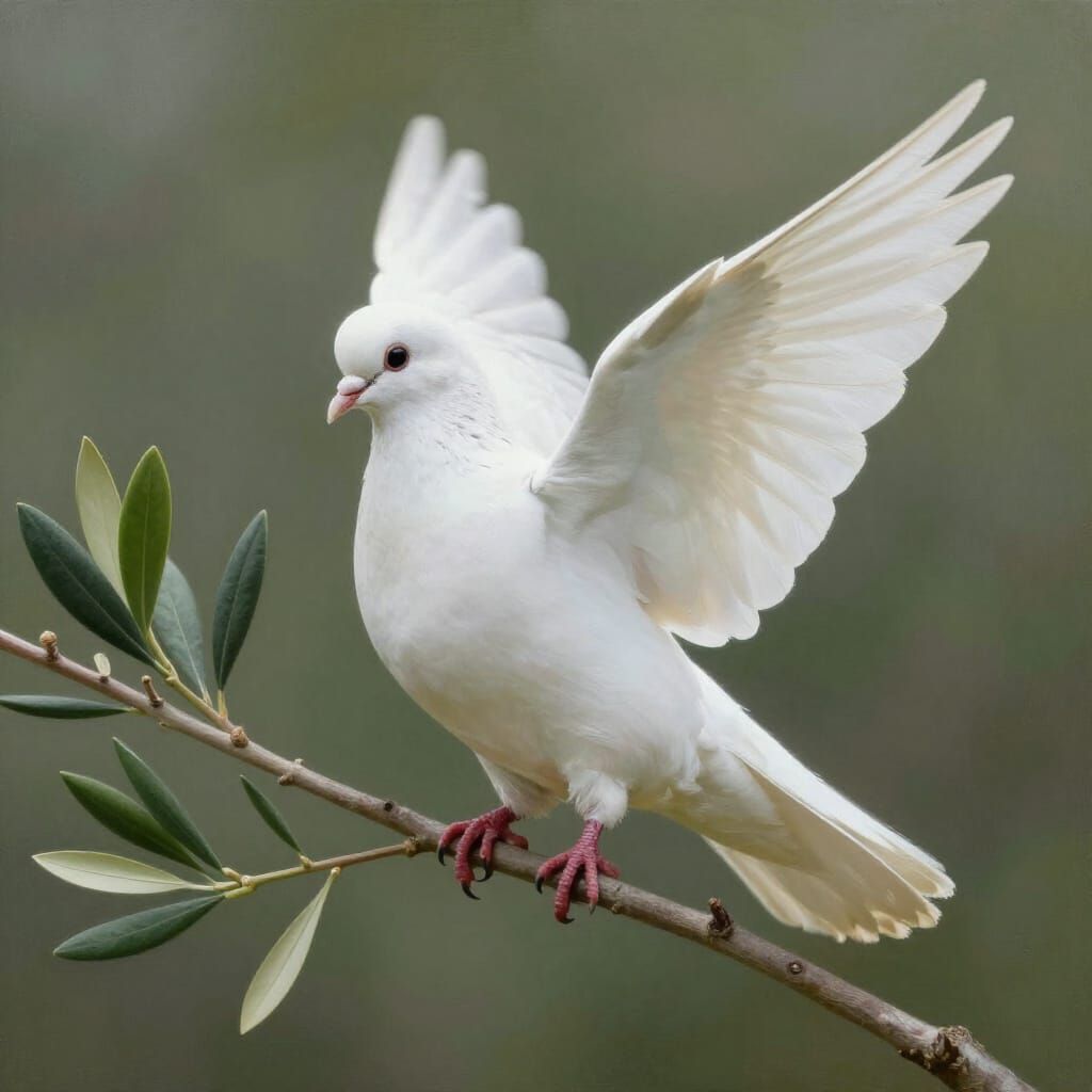 Peaceful White Dove on Olive Branch Digital Painting