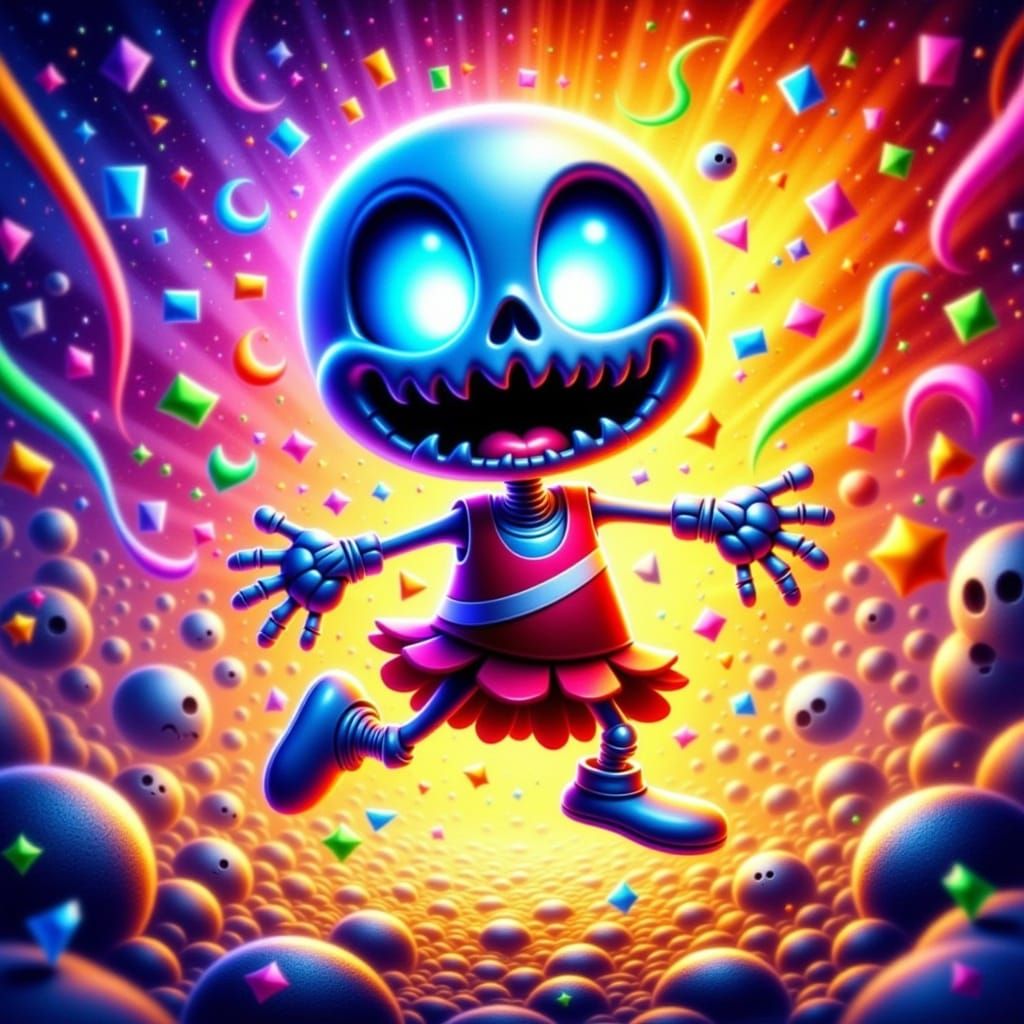 Tiny Skeleton Cheerleader in Confetti Explosion