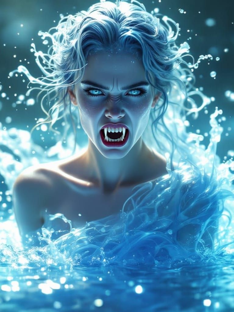 Aggressive Vampire Woman With Slightly Open Mouth