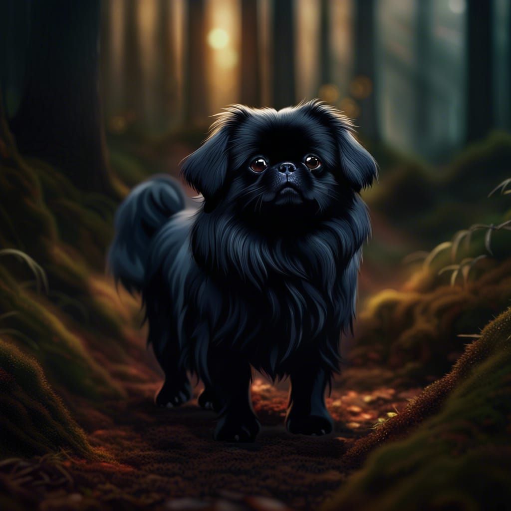 Playful Pekingese Dog in Forest: 8K Octane Render