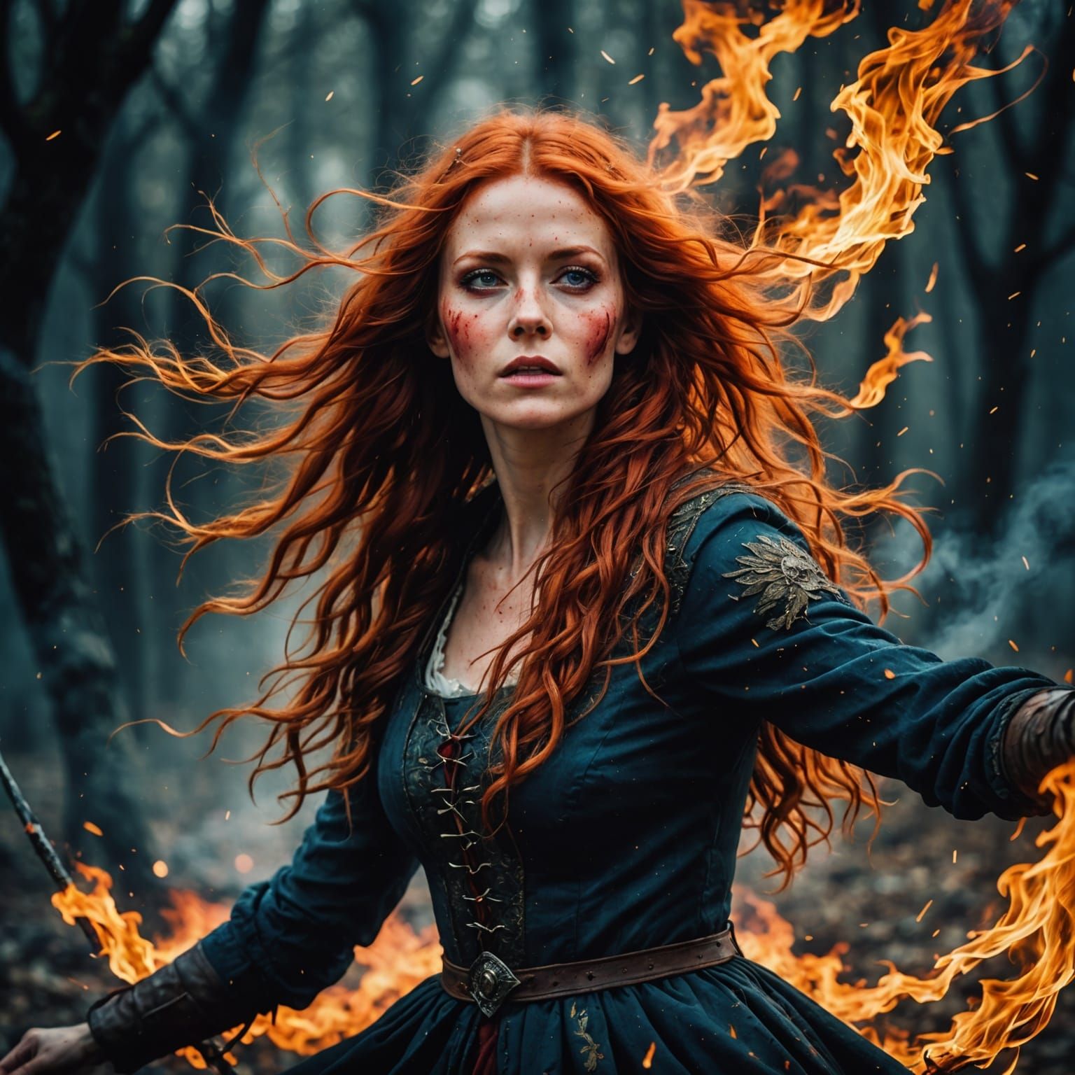 Medieval Woman in Fiery Escape