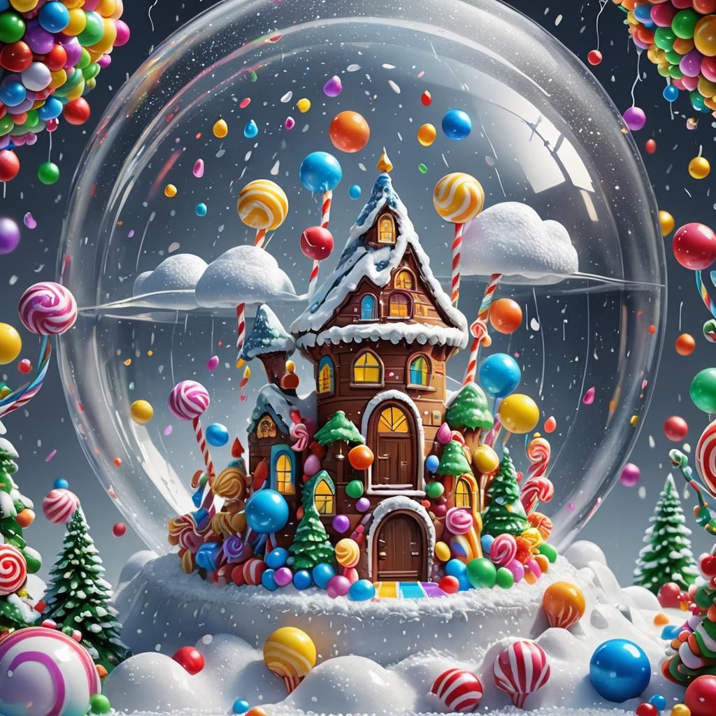 Rainbow and Rain Snow Globe in Candy Art Style