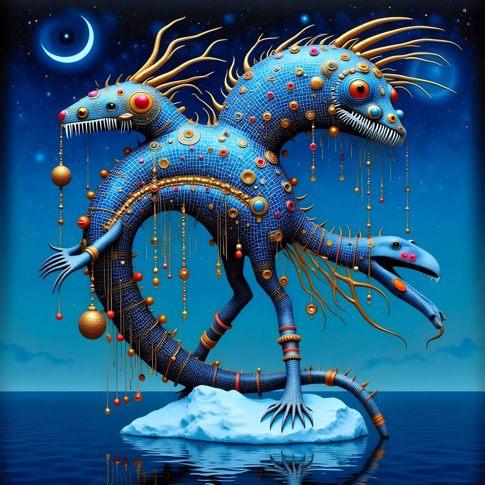 Surreal Blue Heron Koi Otter Hybrid with Jewels
