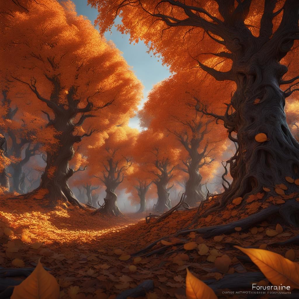Autumn Forest with Orange and Yellow Leaves