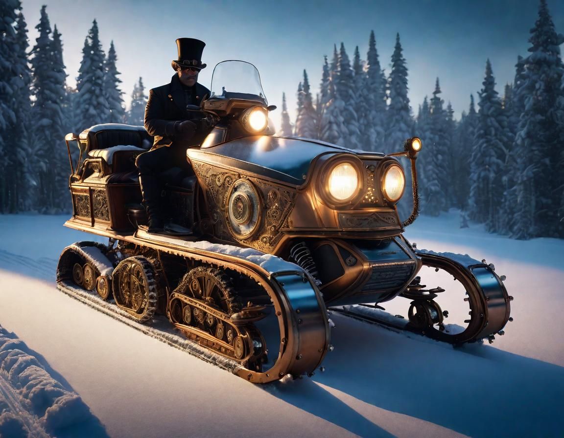 Steampunk Snowmobile in Victorian Winter Wonderland