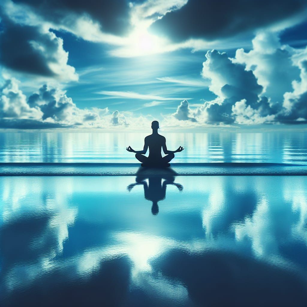 Meditative Figure Silhouetted Against Calm Ocean