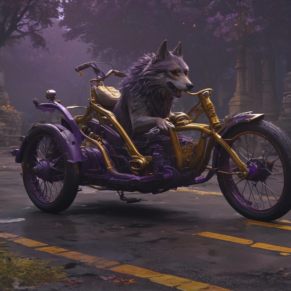 Dark Fantasy Wolf Tricycle Masterpiece in Cyberpunk Style