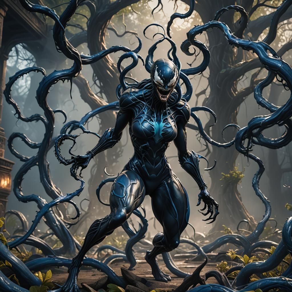 Blue Female Venom Symbiote in Detailed Matte Painting