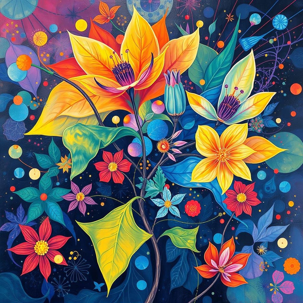 Multicolored botanical neuroplastic synesthesia painting