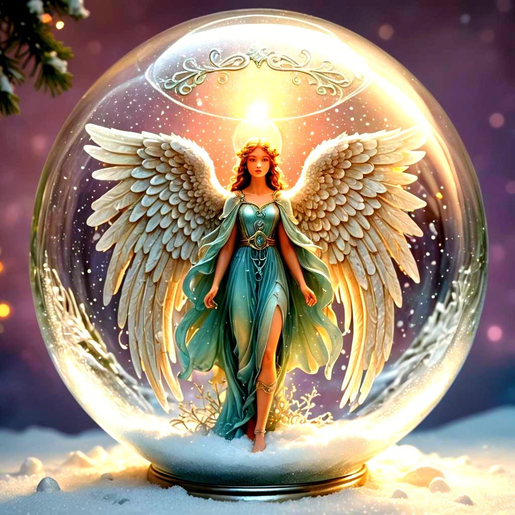 Angel in Snow Globe: Hyperdetailed Fantasy Portrait