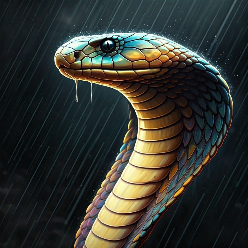 Iridescent Cobra in Rainy Graffiti Style