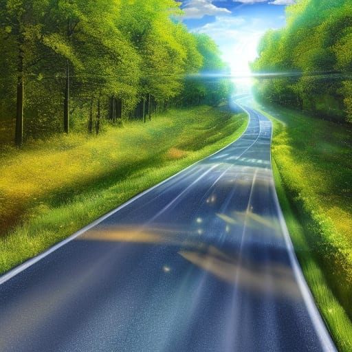 Sun-Kissed Highway of Whimsy in Vibrant Digital Art