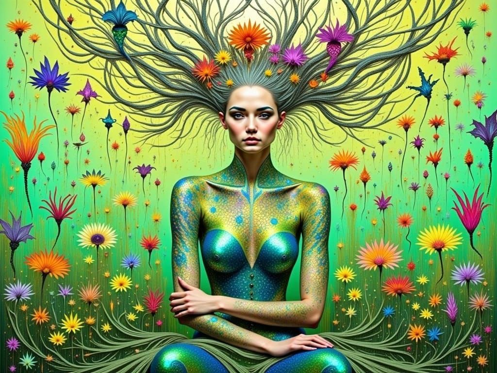 Exquisite Dendritic Goddess in Geometric Abstract Beauty