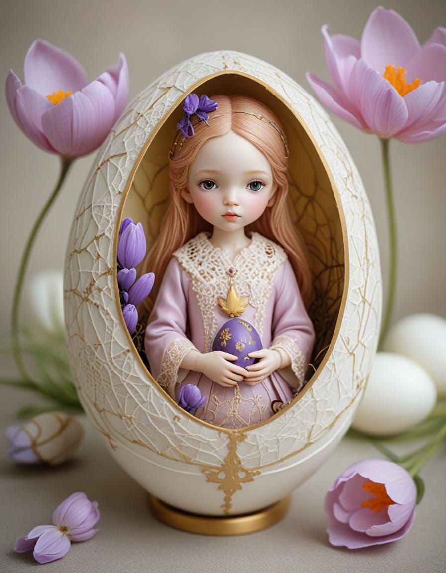 Fantasy Art of Blooming Easter Egg in Victorian Lace Style
