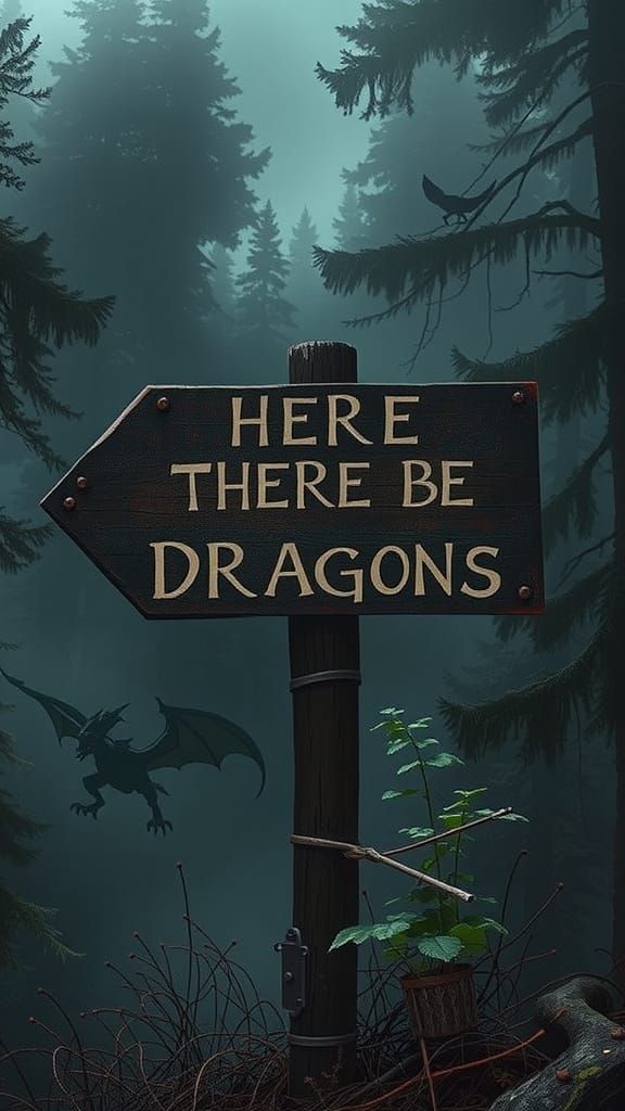 Ominous Dragon Warning in Dark Fantasy Style
