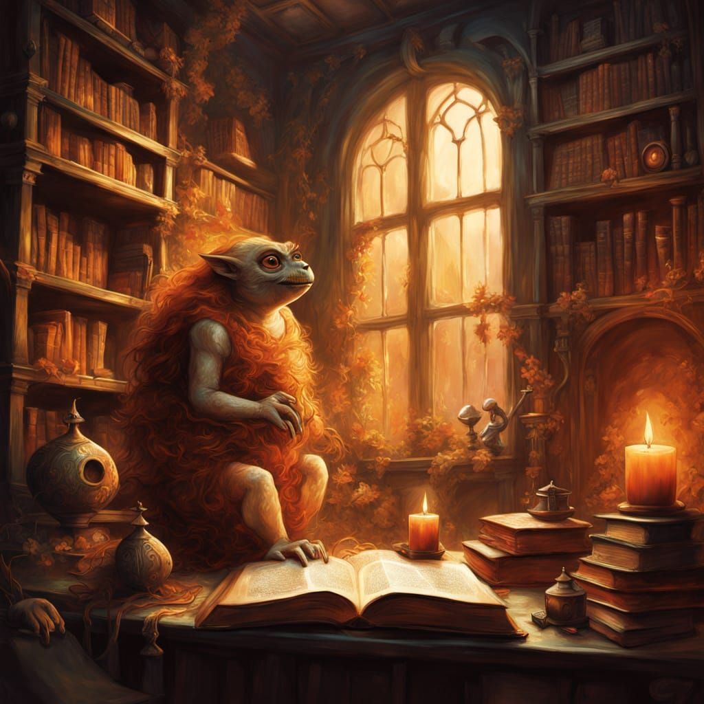 Mystical Globglogabgalab Amidst Glowing Tomes