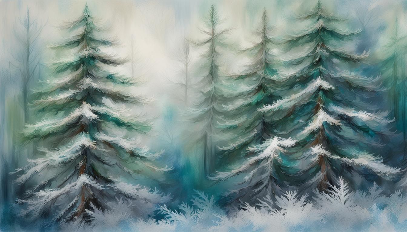 Emerald Pine Forest in Winter, Abstract Expressionism