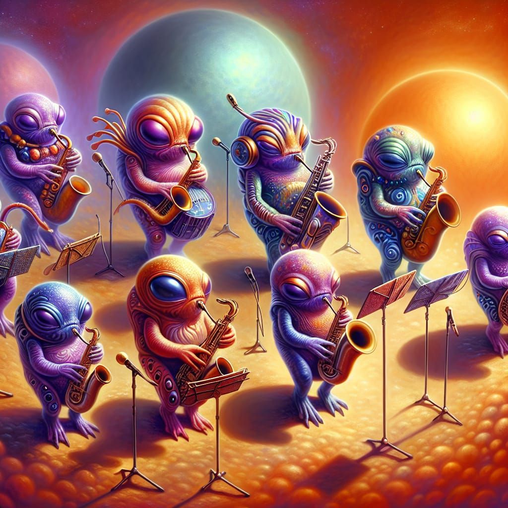Cosmic Jazz Ensemble Performs under Twin Suns