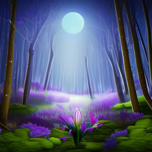 Moonlit Lily in Mystical Forest, High Fantasy