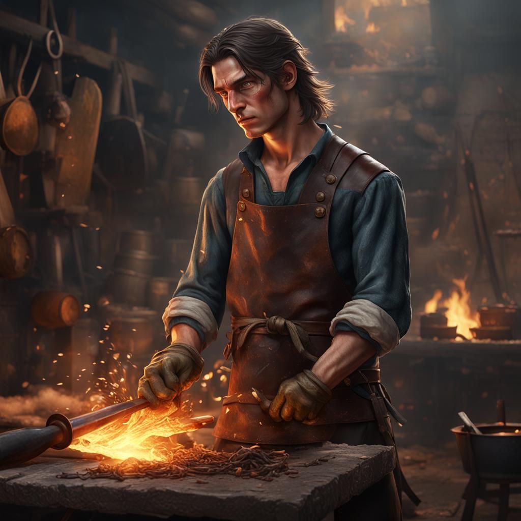 18th Century Blacksmith Apprentice in Matte Painting Style