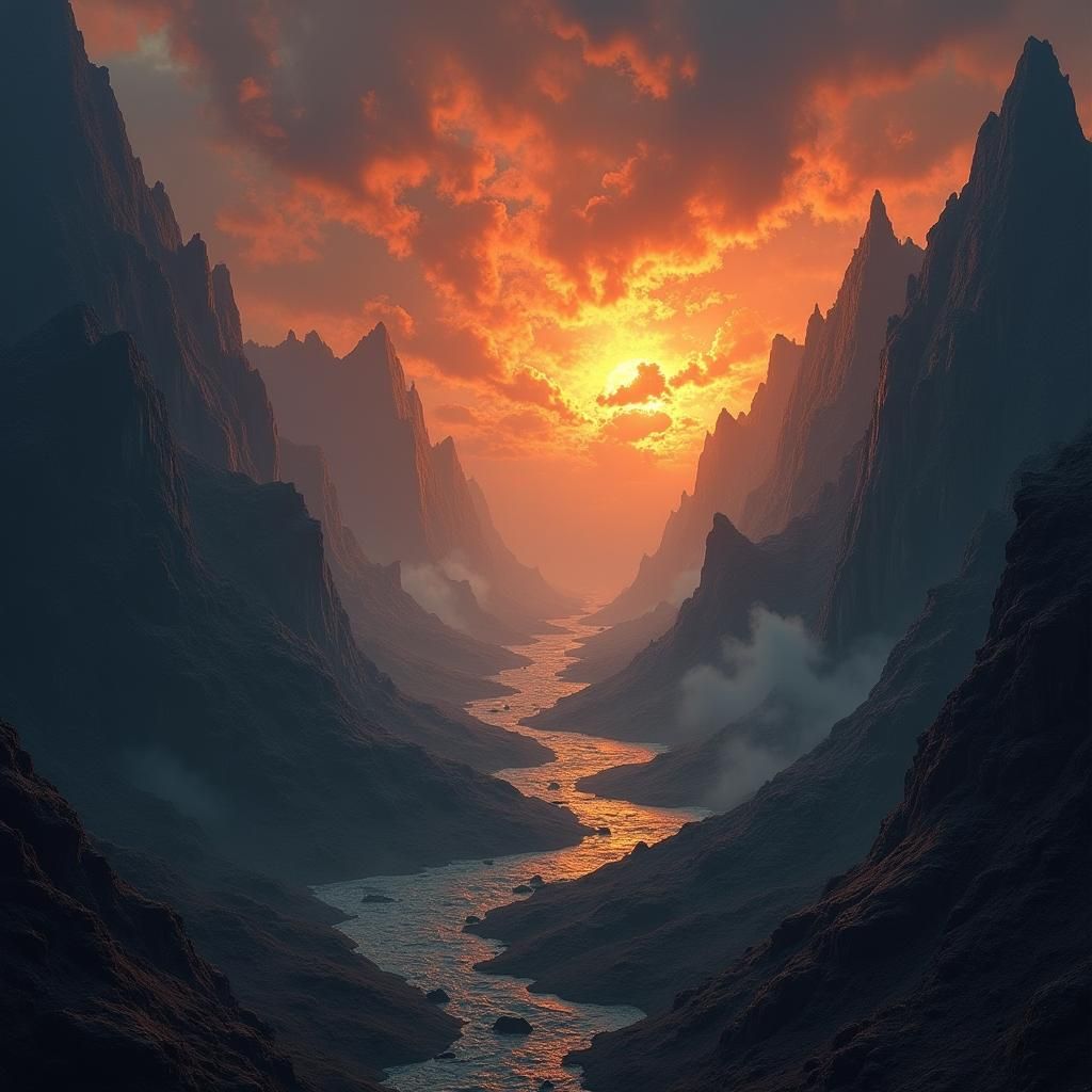 Dramatic Mountain Landscape with Tumultuous Sky