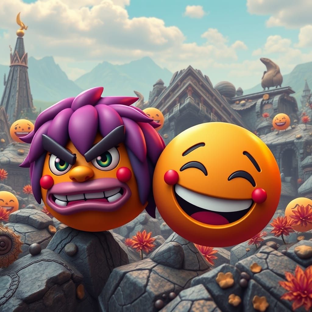 Fantasy Emoji Scene in Vibrant, High-Fantasy Style
