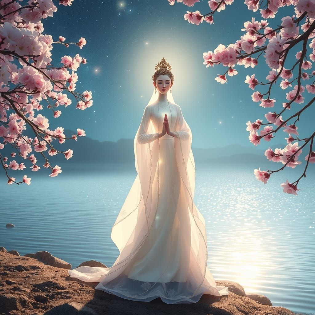 Regal Glass Figure at Edge of Galaxy Lake