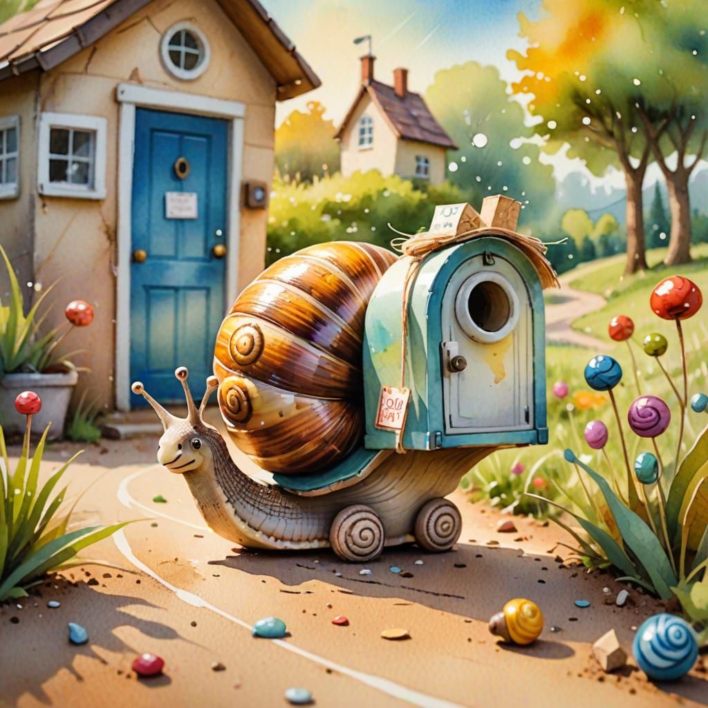 Cartoon Snail Mailman on Handmade Trail