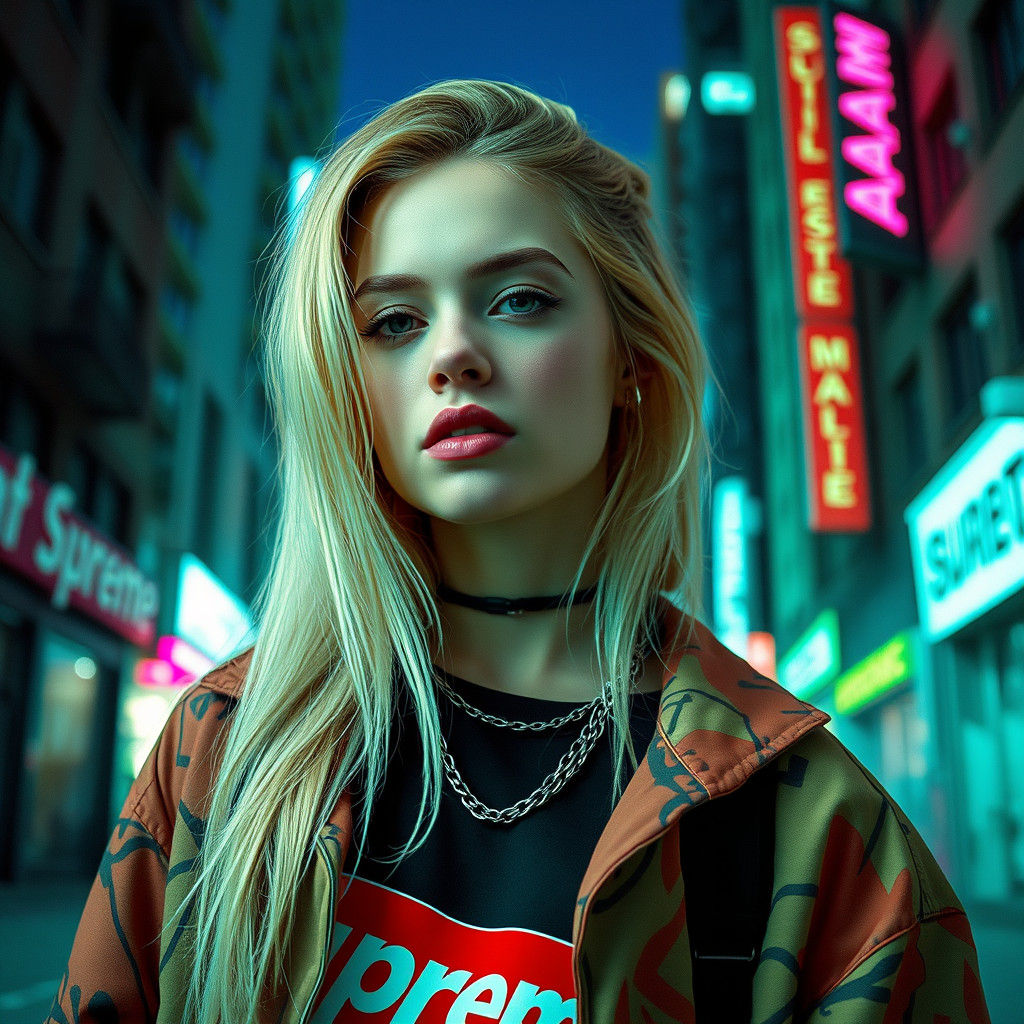 Vibrant Woman in Urban Hiphop Streetwear