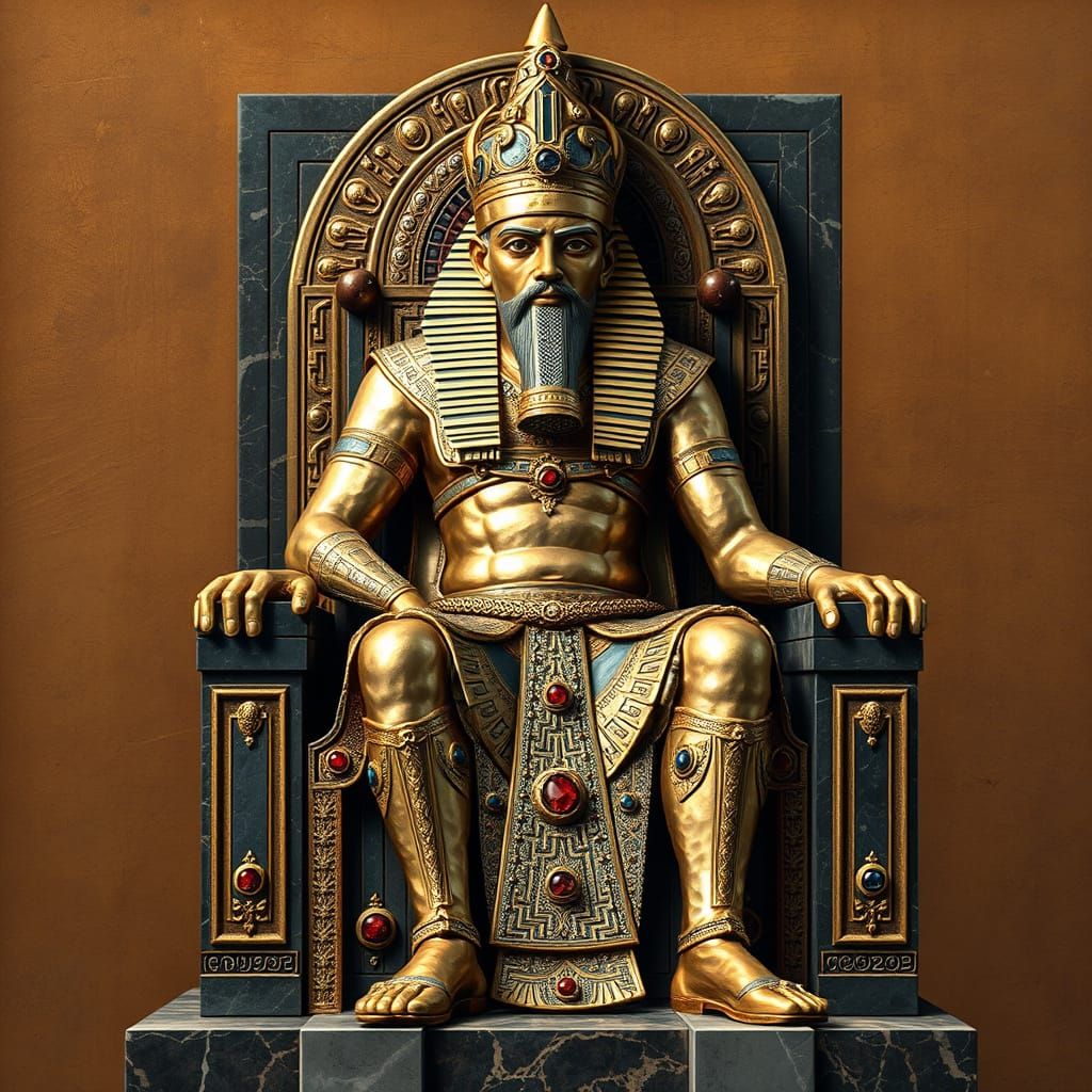Regal Sumerian King Enthroned in Mesopotamian Art
