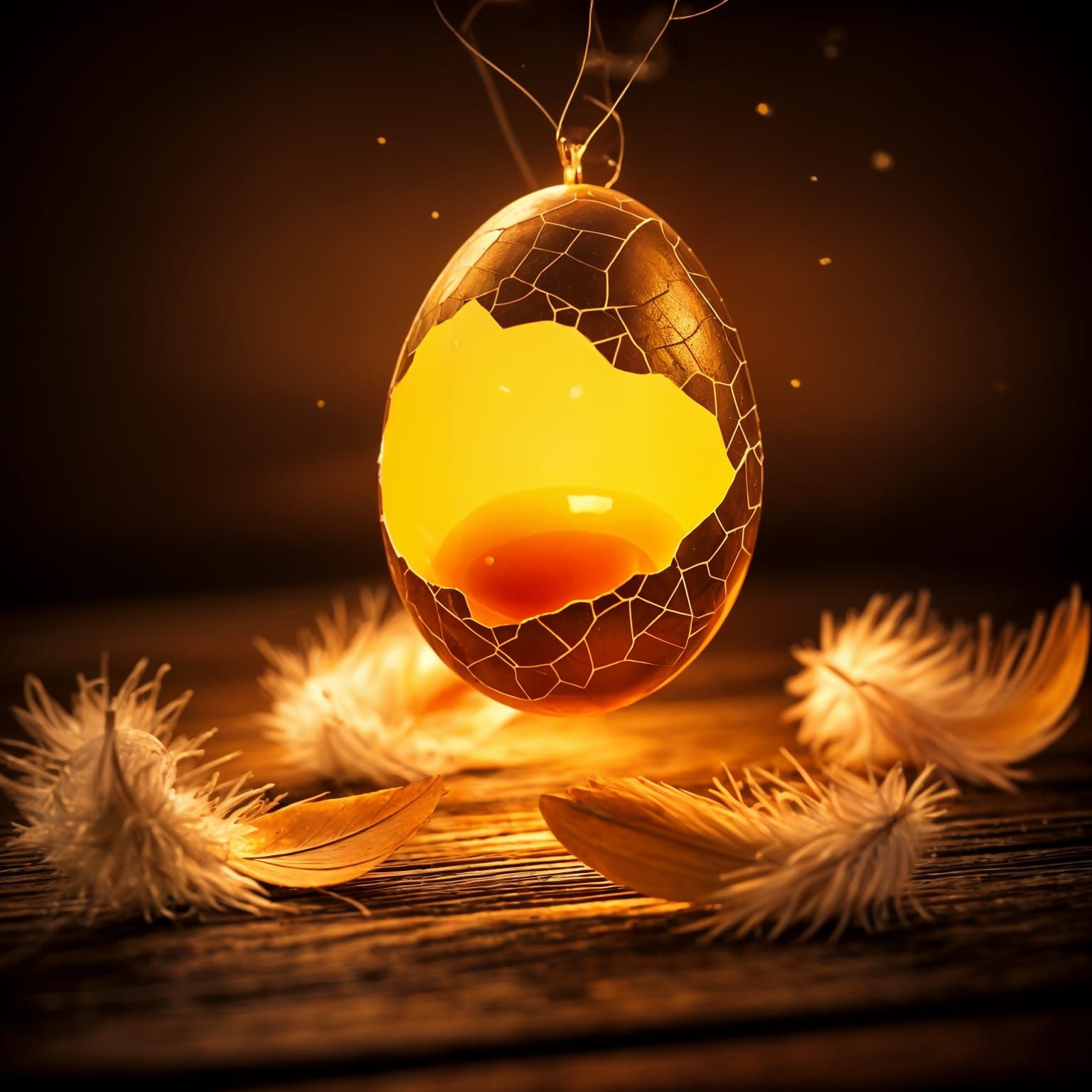 Glowing Egg with Feathers in Dutch Master Style