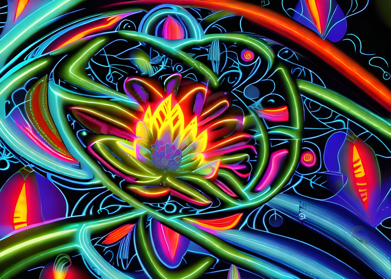 Neon Flower in Bubble: Cyberpunk Fantasy Art