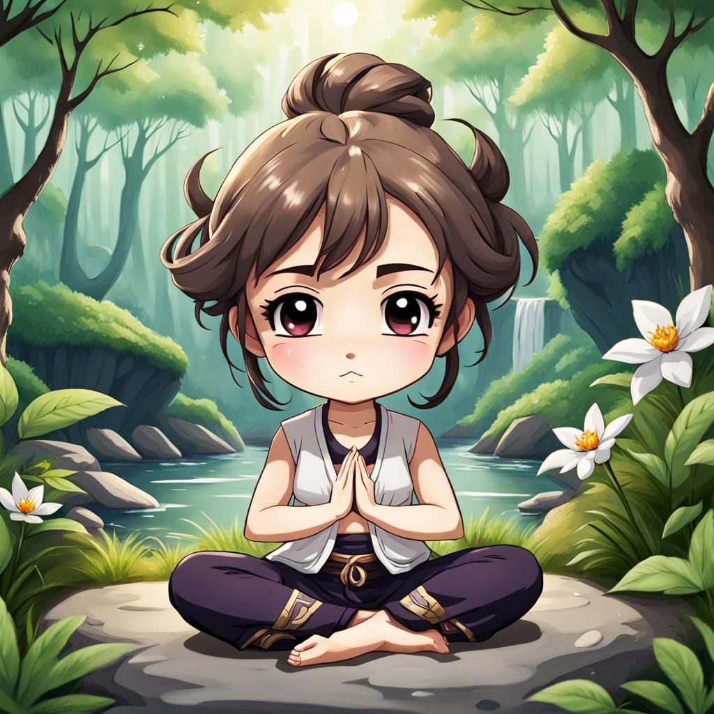 Chibi Character Meditating in Nature