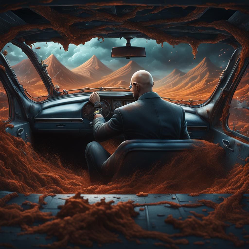 Bald Man Trapped: Detailed Matte Painting in 8k
