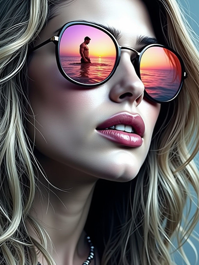 Sunset Beach Reflection: Hyperrealistic Cinematic Image