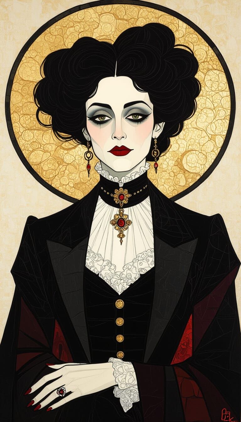 Gothic Vampire Woman in Klimt and Schiele Style
