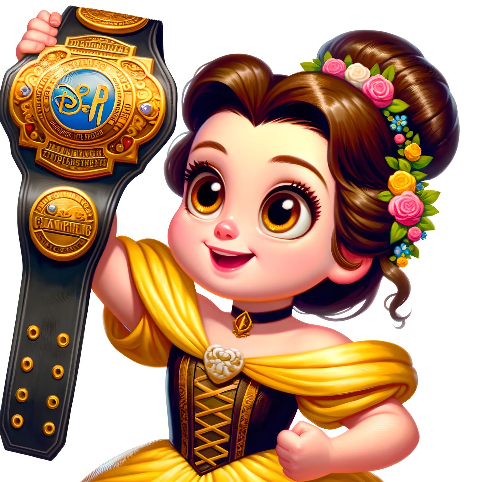 Cartoon Princess Wrestler Celebrates Championship Victory